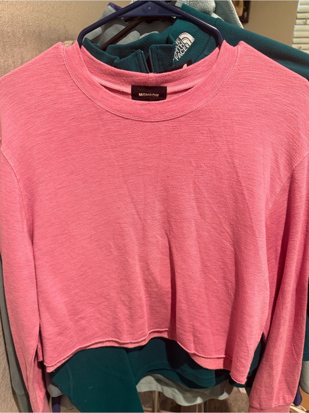 Monrow Pink Cropped Long-Sleeve sweater top size small